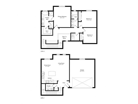 Floor plan for 3 beds, 2.5 baths, 1661 sqft